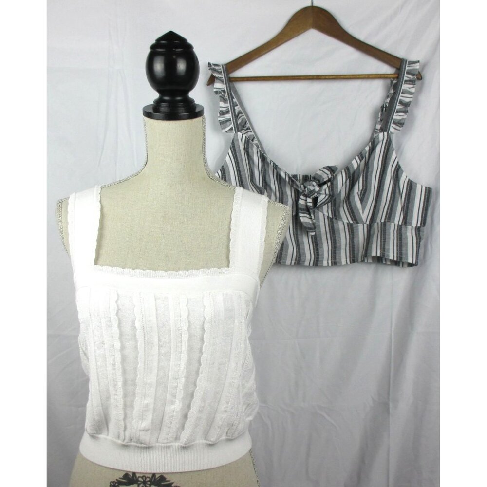 Express Cropped Cami Tops XL Lace White Black SET OF 2 NWT Boho Coastal Flirty - Picture 1 of 8